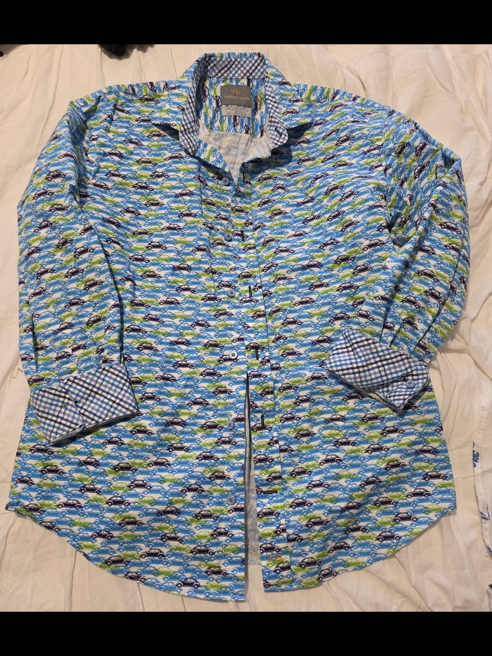 Thomas Dean Blue & Green VW Bug Car-Print Button-Down Shirt